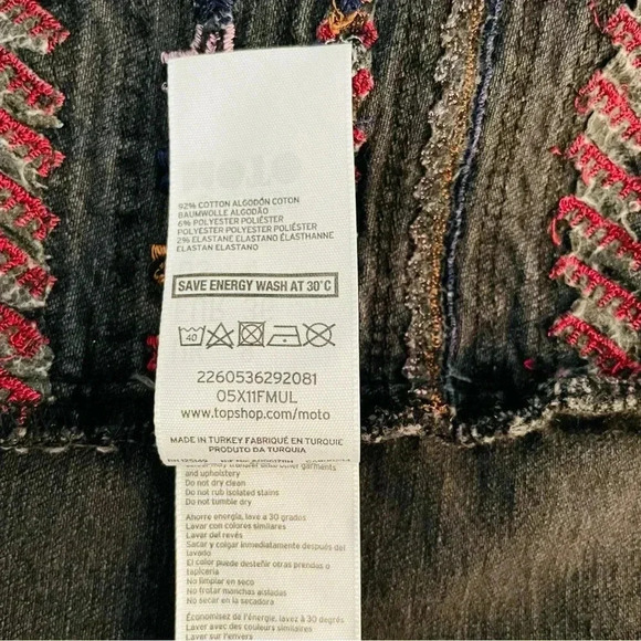 Topshop Embroidered Denim Jacket Jean Jacket Moto Washed Black Rough Edge - Picture 6 of 9